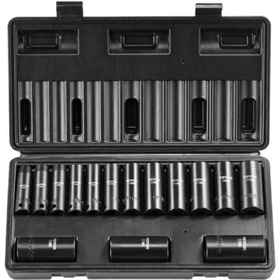 VEVOR 3/8-inch slagdoppenset, 15-delige diepe doppenset metrisch 8-22 mm, 6-punts Cr-Mo-gelegeerd staal voor autoreparaties, inclusief gereedschapskoffer