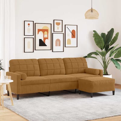 vidaXL - Driezitsbank - met - voetenbank - 210 - cm - fluweel - bruin