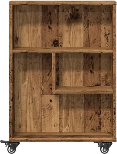 Rolwagen met 3 Niveaus - Smalle Opberger - Ruimte Besparen - Vergrendelbare Wielen - 48x13x68 cm - Oud Hout