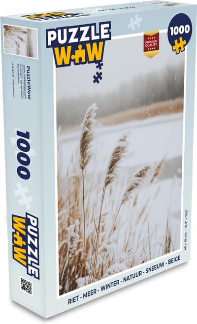 Puzzel Riet - Meer - Winter - Natuur - Sneeuw - Beige - Legpuzzel - Puzzel 1000 stukjes volwassenen