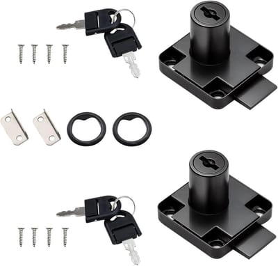Camslot 22mm Beveiligingsslot voor Meubels, Lades en Kasten met Sleutel en Schroeven, Zilver (Zwart - 2 Stuks)