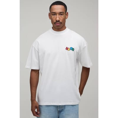 Oversized Ofcl Dobbelstenen Geborduurd T-shirt | White | Size 5XL