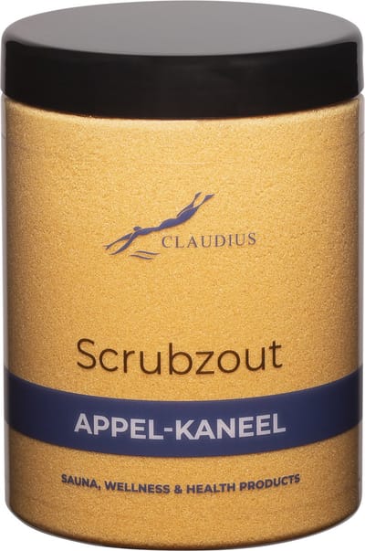 Scrubzout Appel-Kaneel in handige pot - 1250 gram - met zwarte deksel - Hydraterende Lichaamsscrub