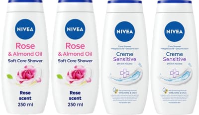 Nivea Douchegel - Mix - 2 x Rose & Almond Oil + 2 x Creme Sensitive