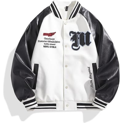 Costume de moto rétro Veste en cuir PU Veste de baseball pour homme Printemps et automne Belle veste de pilote Veste XL blanc