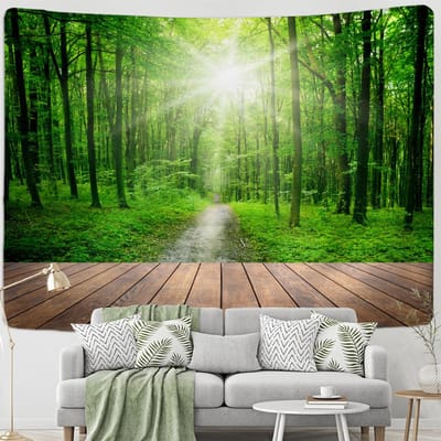 Tapisserie murale suspendue en Polyester avec vue sur la forêt, couverture psychédélique, Style Hippie Boho, décor de salon 95x70cm