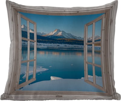 Sierkussen Buiten - Landschap - Winter - Meer - Bergen - Uitzicht - Doorkijk - Licht - 60x60 cm - Weerbestendig