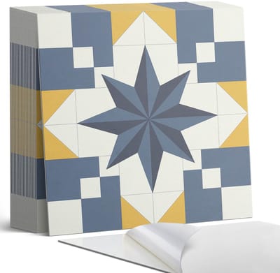 Coloray Plaktegels - Geometrisch sterpatroon Zelfklevende Tegels - 20 cm x 20 cm - Blauw Plaktegels - 20 stuks - Vierkant PVC Tegels - Plaktegels Badkamer - Plaktegels Vloer - Vinyl Tegels - Wandtegel Zelfklevend