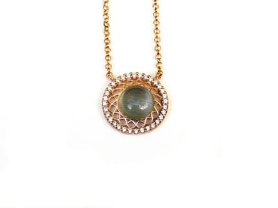 model Vintage rond collier in zilver roze verguld groenblauw
