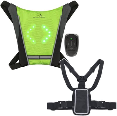 Maclean - Set van: Veiligheidsvest met LED-knipperlichten - waterdichtheid en Borstband voor Mobiele Telefoon - telefoonhouder voor hardlopen- universeel