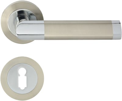 Domino® Deurkrukgarnituur JARO R ECO M6 M9 - Chroom/Nikkel - BB- gladde sleutel met Ronde Rozette - Deurbeslag van aluminium - Deurklink voor kamerdeur, kantoordeur, kelderdeur en binnendeur