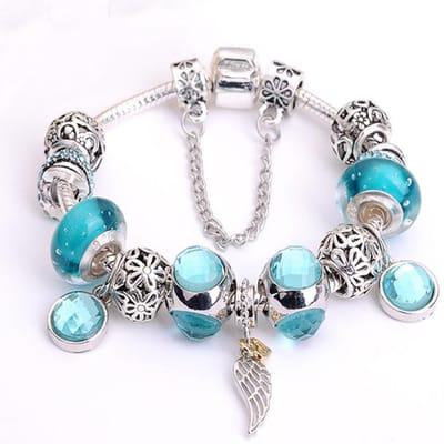 Europese originele kristal bedelarmband voor kinderen vrouwen met verzilverde slangenketting merk armband authentieke sieraden 18cm gray