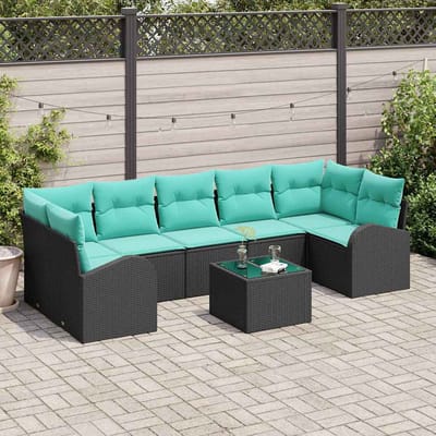 vidaXL - Tuinbank - Set - 8 - st - 7-Aantal - zitplaatsen - Zwart - en - Turkoois