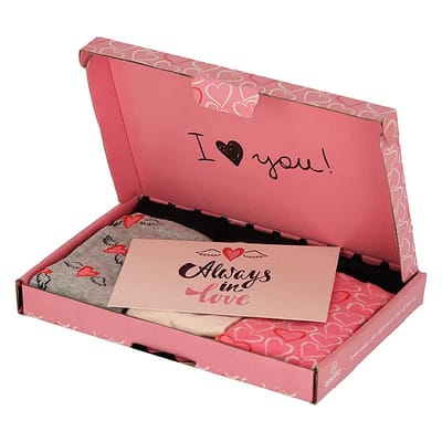 Apollo - Giftset sokken valentijn - Rose/Grijs - Maat 36/41 - 3-Pack - Valentijn cadeautje voor haar - Valentijnsdag - Valentijnsdag cadeau - Valentijn cadeautje vrouw