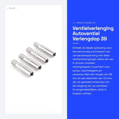 Dailygoods- Ventielverlenging 39 mm - Chroom-metalen Ventieldoppen - Autoventiel - Vrachtwagen/Bestelwagen - Bandenspanning Controle - Verlengdoppen Set van 4 - Ventieldop