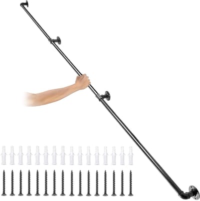 VEVOR Leuning voor wandtrap, 2,7 m, koolstofstaal, metaal, draagkracht 200 kg/buis, 32 mm, 4 wandhouders
