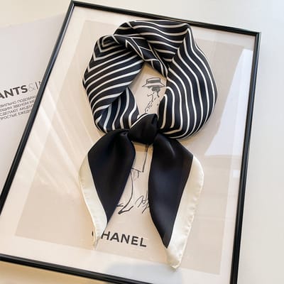 Dames Sjaal - Sjaals - Stola - Vierkante doek - Elegant Stijlvol Dames haar sjaal - Satijn zijde - Hals sjaaltje - Sjaaltje Satijn - Neksjaaltje - Omslagdoek Modesjaals - Neksjaal - Klein Sjaaltje -OL Strepen - Zwart-70*70CM
