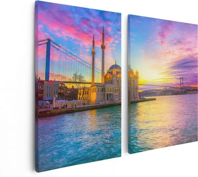 Artaza Canvas Schilderij Tweeluik Kleurrijke Ortakoy Moskee In Instanbul - 80x60 - Foto Op Canvas - Canvas Print