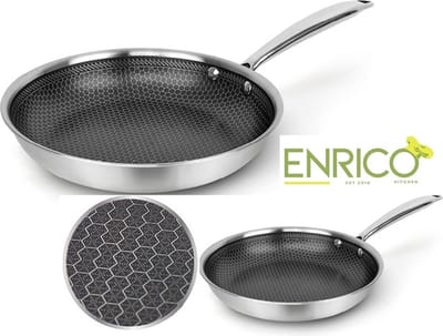 ENRICO - Koekenpannen Ø20 & Ø28 - Roestvrij - Stalen Honingraat Anti-Aanbakpan - PFAS en PTFE vrije Koekenpan - Geschikt voor alle warmtebronnen, inclusief inductie - 20 en 28 cm