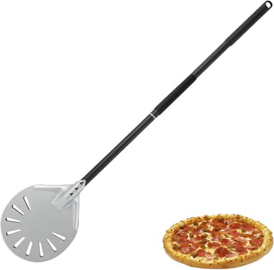 Thijox - Geperforeerde Pizzaschep 15 cm met 80 cm Afneembare Siliconen Handgreep - Aluminiumlegering Pizza Accessoires voor Zelfgemaakte Pizza's en Br