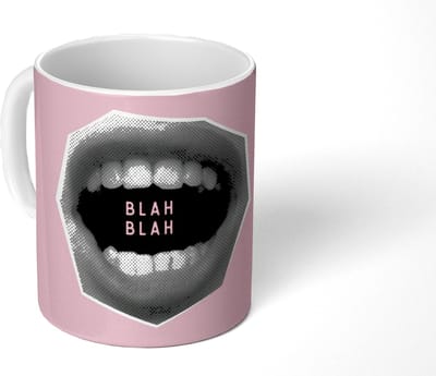 Mok - Koffiemok - Mond - BLAH BLAH - Roze - Mokken - 350 ML - Beker - Koffiemokken - Theemok - Mok met Tekst