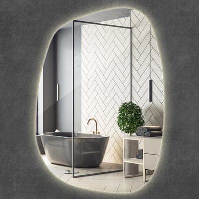 Wallfluent LED Spiegel - Grote Spiegel - 49 cm x 34 cm - Neutraal Wit 4000K - Asymmetrische Spiegel Met Verlichting - Woonkamer Spiegel - Spiegels Woonkamer - LED Badkamerspiegel - LED Verlichting