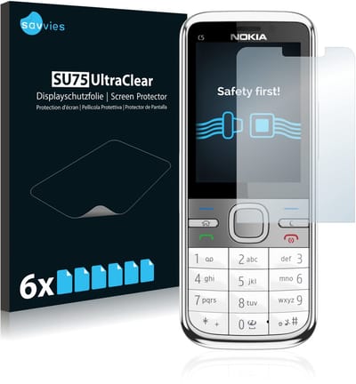 Savvies - Screenprotector voor Nokia C5-00 5MP - Folie Beschermfolie transparant 6 Stuks