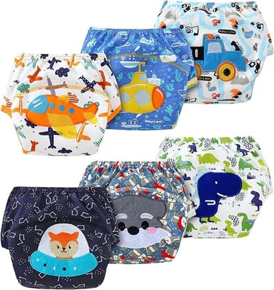 Set van 6 wasbare katoenen onderbroekjes voor jongens, waterdicht, absorberend en zacht, geschikt voor baby's van 0-5 jaar,S(voor 4.5kg)