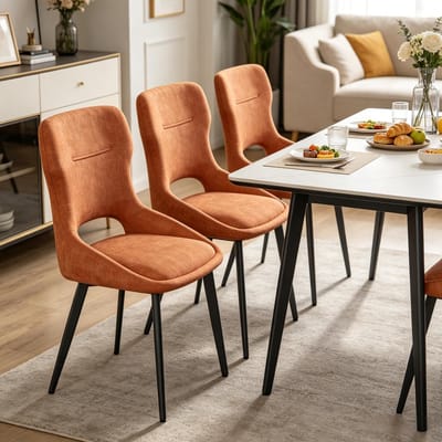 HAUSS SPOLE Eetkamerstoel - Kuipstoel Met Armleuningen - Set Van 4 - Gepolsterd Comfort - Voor Eetkamer En Woonkamer - Stof En Metaal Oranje