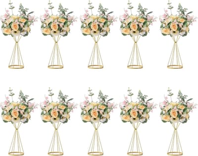 Set van 10 Geometrische Vazen voor Bruiloftdecoratie - Metalen Bloemhouders voor Tafelversiering en Kunstbloemen