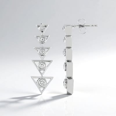 Cavill - Zilveren Oorbellen Geometrisch - 925 Sterling Zilver Geplatineerd - Cambodjaanse Zirkonia Rond 0,714 ct - Elegant, Licht en Tijdloos Design