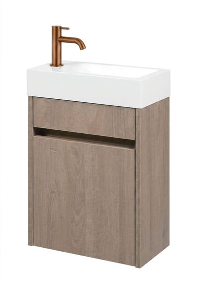 Saqu Florence fonteinmeubel toffee incl. fontein en geborsteld koperen kraan links