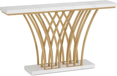 Consoletafel Novio - Goud - Sidetafel - Wandtafel - Haltafel - Zwart - Woonkamer - Wit Marmerlook