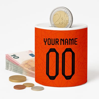 Spaarpot Holland Voetbal - Spaarpot met naam gepersonaliseerd - Voetbal Cadeau - Geschenk - Voetbal shirt op spaarpot - Spaarpotten voor volwassenen of kind - jongen of meisje