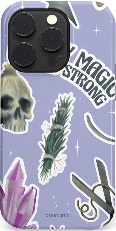 Casetastic hoesje geschikt voor Apple iPhone 14 Pro - MagSafe - Dubbellaagse bescherming - Lila Paarse Hekserij Strong Magic Sterren Collage - Fashion Case - Lila Lichtgrijs Wit