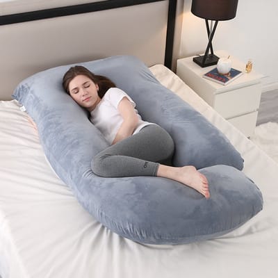 OUTARO-Zwangerschapskussen J-vormig 150x60cm – Voedingskussen – Afneembare Hoes – Comfort voor Zijslapers & Ouderen-Grijs