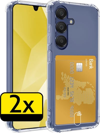 Hoesje - 2 Stuks - Geschikt voor Samsung Galaxy A16 - Met Pashouder en Kaarthouder - Telefoon Hoes Shockproof - Siliconen Case - Back Cover - Shock Proof - Pasjes Houder - Telefoonhoesjes - Transparant