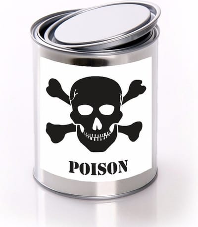 Halloween decoratie - Blik met Vergif gif - leeg blik zilver - met sticker wit - horror thema
