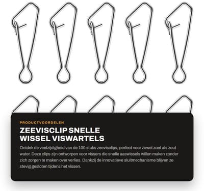 Dailygoods- Zeevisclip 100 Stuks - Snelle Wissel Viswartels - Hoge Sterkte - Voor Zoet/Zout Water - Eenvoudig te Gebruiken - Glad Oppervlak - Visclips