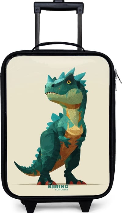 NoBoringSuitcases.com® - Kinderkoffer jongen - Kindertrolley meisje - Gehoornde dino met scherpe blik - Koffer kind lichtgewicht - Reiskoffer trolley voor kinderen - Koffertje met lichtgevende wieltjes - Rolkoffer zwart