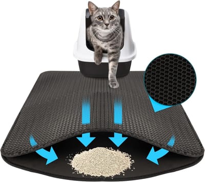 FLOORDIREKT Charly Kattenbakmat - Dubbellaags Honingraatmotief - Wasbaar - Antislip - Diverse kleuren - Antraciet - 76 x 61 cm