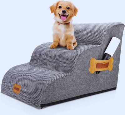 Comfortabele Hondentrap Met 3 Treden – Inclusief Pluisroller | Zachte Hondenhelling Voor Kleine Honden & Katten | Ideaal Voor Bed & Bank