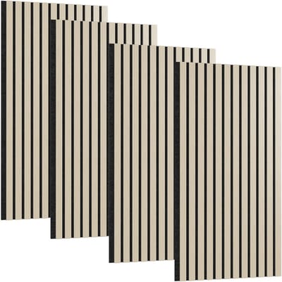 ACXIN Akoestische Wandpanelen Set 4 Stuks - Houten Wandbekleding van Echt Hout Fineer - 3D Lamellen Akoestische Panelen - 120x60 cm Geluidsabsorberend Wandpaneel - Voor Woonkamer Kantoor Studio - Wit Eiken