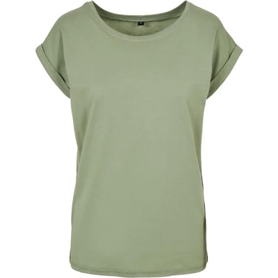 Build Your Brand - Extended Shoulder Dames T-shirt - Magic Salvia maat XS