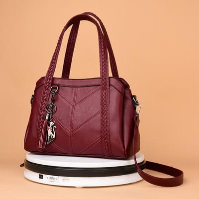 Modieuze Schoudertas voor Dames Luxe Handtas Dames Retro PU Leer Handtas met Kwastjes Vrouwelijke Crossbody Tas met Kat Handing 31*11*22cm wijnrode kleur