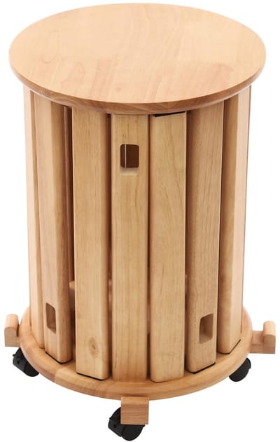 Dailygoods- Stapelbare Krukken Set van 4 - Houten Kruk met Wielen - Eetkamerkruk/Nachtkastje - Rond - Balkonkruk - Multifunctioneel Design - Bijzettafel