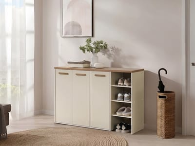 Vente-unique Schoenenmeubel met 3 deuren en 3 nissen - Beige en Licht Naturel - SKAIDO