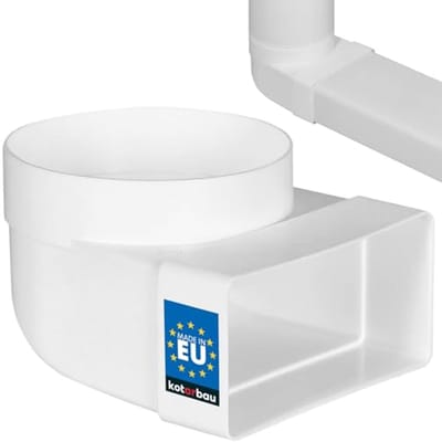 Vlakke kanaal omleidingstuk 90° voor ventilatiekanaal rond vierkant overgang 110 x 55 mm kunststof overgangsstuk Ø 100 mm