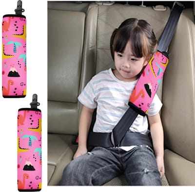 Dailygoods - Veiligheidsgordelhoes auto kinderen 2 stuks dinosaurus gordelhoes auto kinderen bekleding veiligheidsgordel Het ontwerp van de vaste gesp beweegt niet (roze dinosaurus)