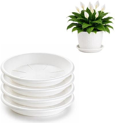 Plasticforte plantenpot onder schotel / opvang schaal - 4x - wit - dia 24 cm - Kunststof - voor een pot met dia 30/35 cm